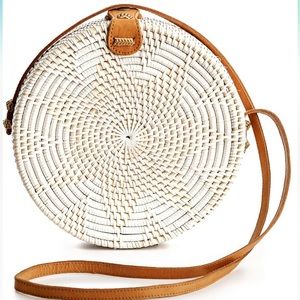 Rattan round white handbag